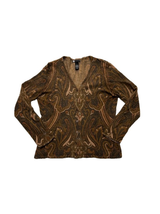 Carole Little Sweaters - Carole Little Vintage Brown Floral Paisley Cardigan Lambs Wool Angora Blend M/L